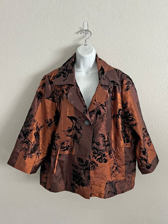 Susan Graver Jackets & Blazers - Susan Graver Copper Velvet Taffeta Blazer Jacket Patchwork Whimsigoth Fall Sz XL